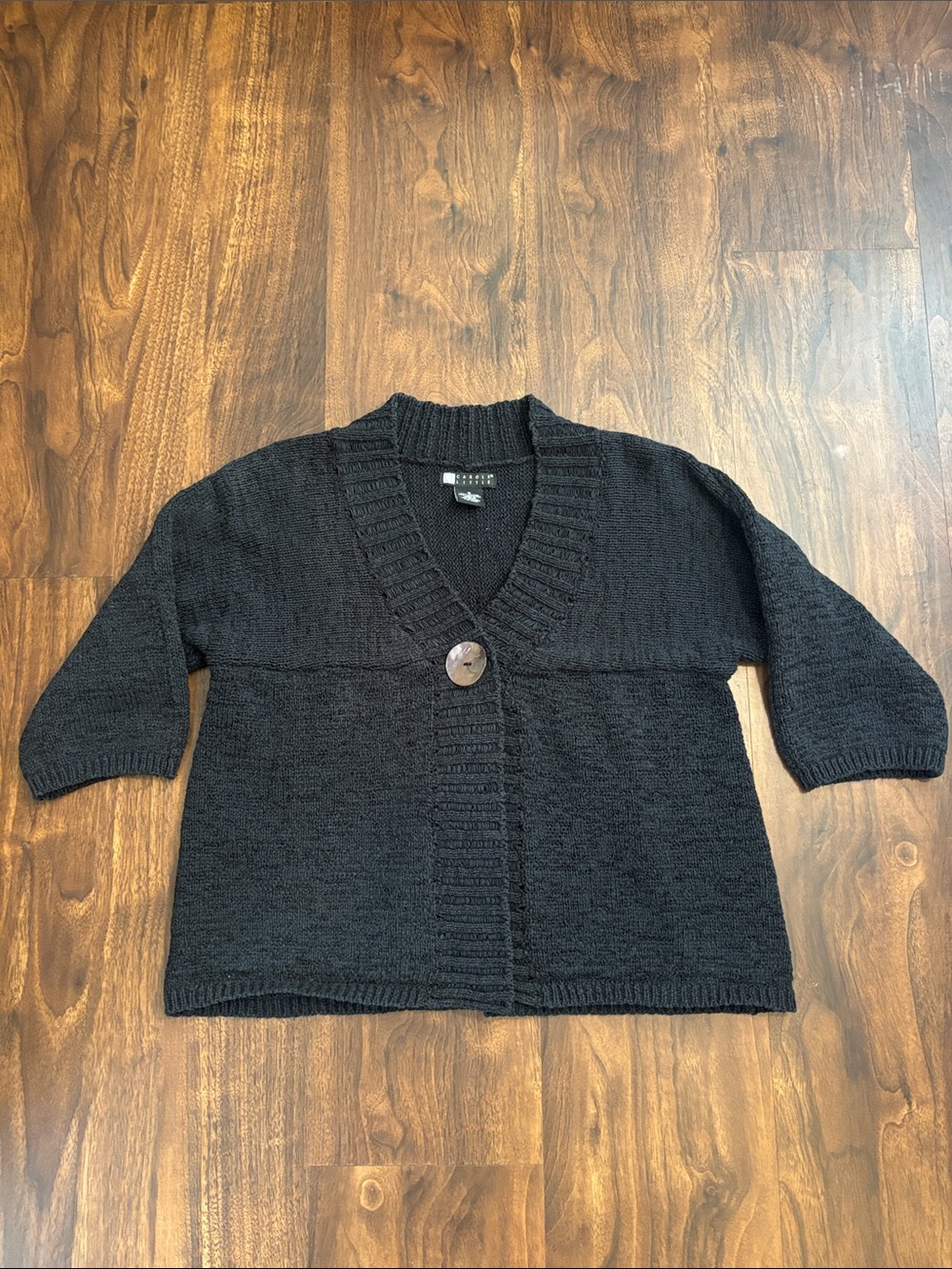 Carole Little Black V-Neck Single-Button Knit Cardigan